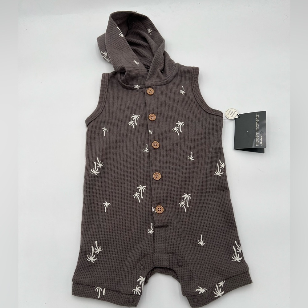 Modern Moments by Gerber Baby Boy Hooded Sleeveless Romper, Sizes 6M-9M NWT